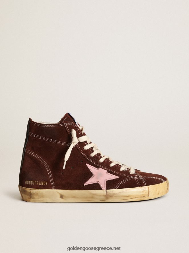 γυναίκες francy sneakers σε καφέ σουέτ με ροζ δερμάτινο αστέρι και μαύρο δερμάτινο δερμάτινο τακούνι νάπαGolden Goose 264N2R164