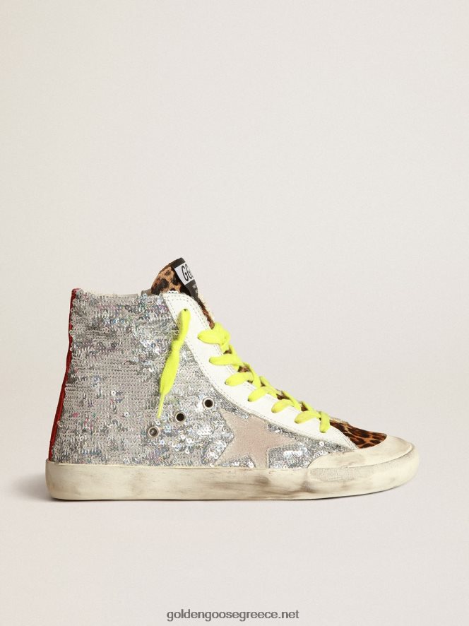 γυναίκες francy sneakers με ασημί παγιέτες και δέρμα πόνυ με στάμπα λεοπάρGolden Goose 264N2R32