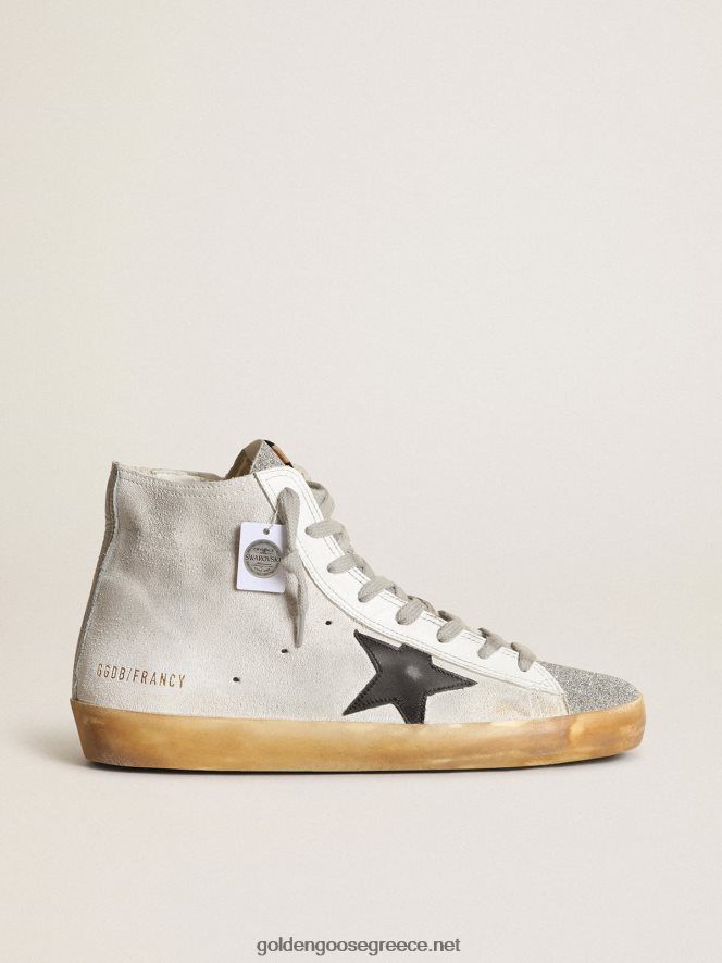 γυναίκες francy sneakers σε λευκό σουέτ με γλώσσα σε μικροκρύσταλλα swarovski και μαύρο δερμάτινο αστέριGolden Goose 264N2R38