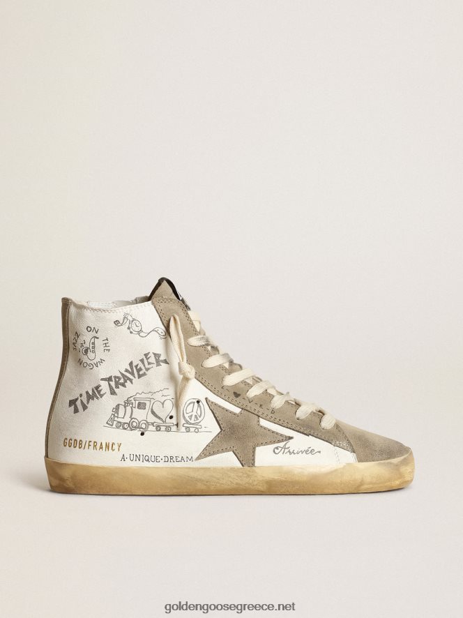 γυναίκες sneakers francy με ένθετα σουέτ σε γκρι περιστεριού και μαύρα γράμματα σε όλο τον κόσμοGolden Goose 264N2R44