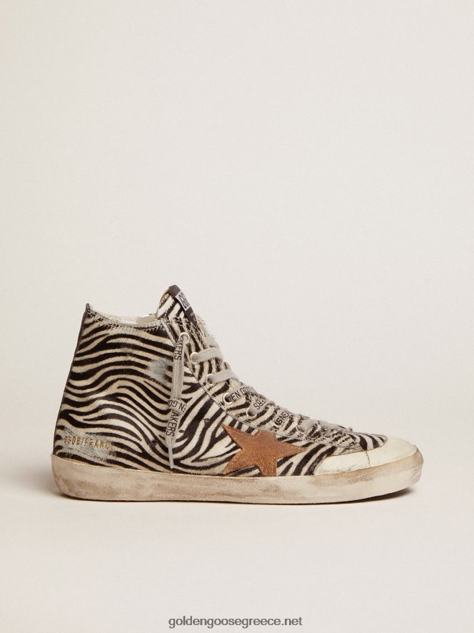 γυναίκες sneakers francy penstar ltd από δέρμα πόνυ με στάμπα ζέβρας με αστέρι σουέτ σε χρώμα καπνούGolden Goose 264N2R119