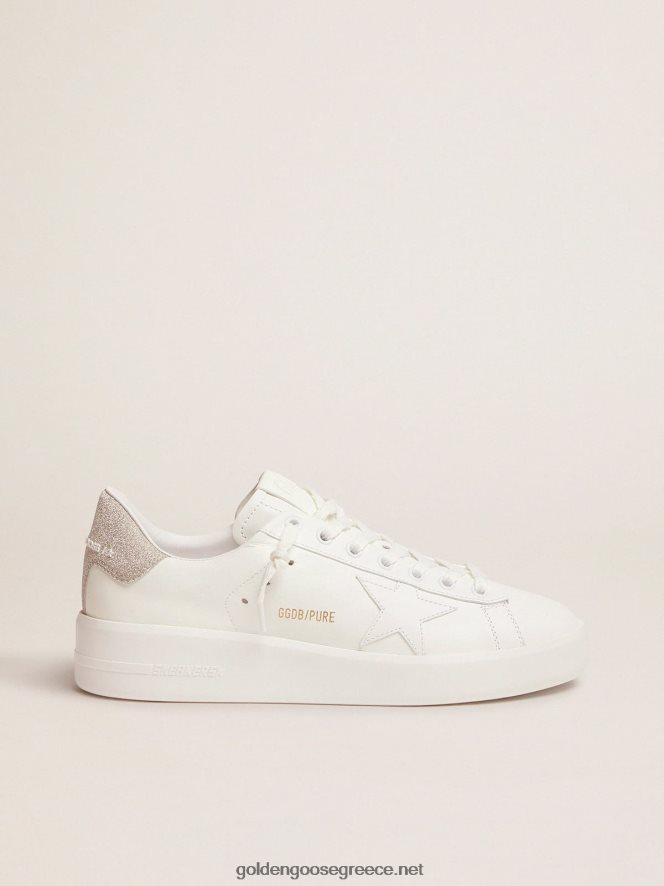 γυναίκες sneakers purestar σε λευκό δέρμα με τακούνι σαμπάνιας glitterGolden Goose 264N2R106
