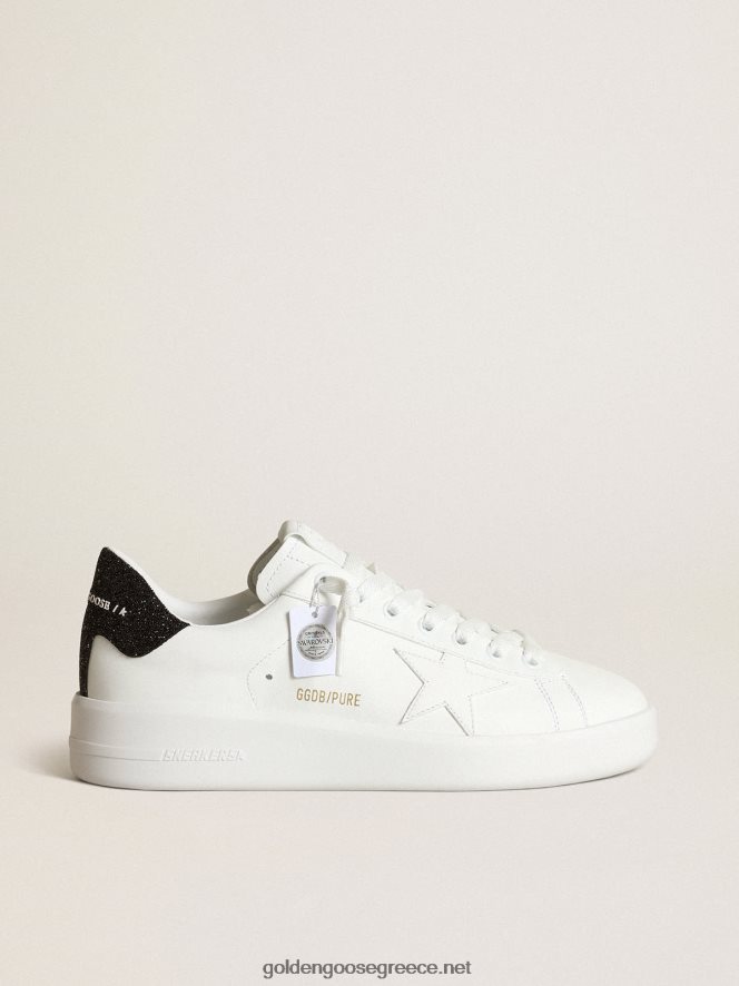 γυναίκες sneakers purestar σε λευκό δέρμα με αστέρι σε τόνο και καρτέλα τακούνι σε μαύρους κρυστάλλους swarovskiGolden Goose 264N2R204