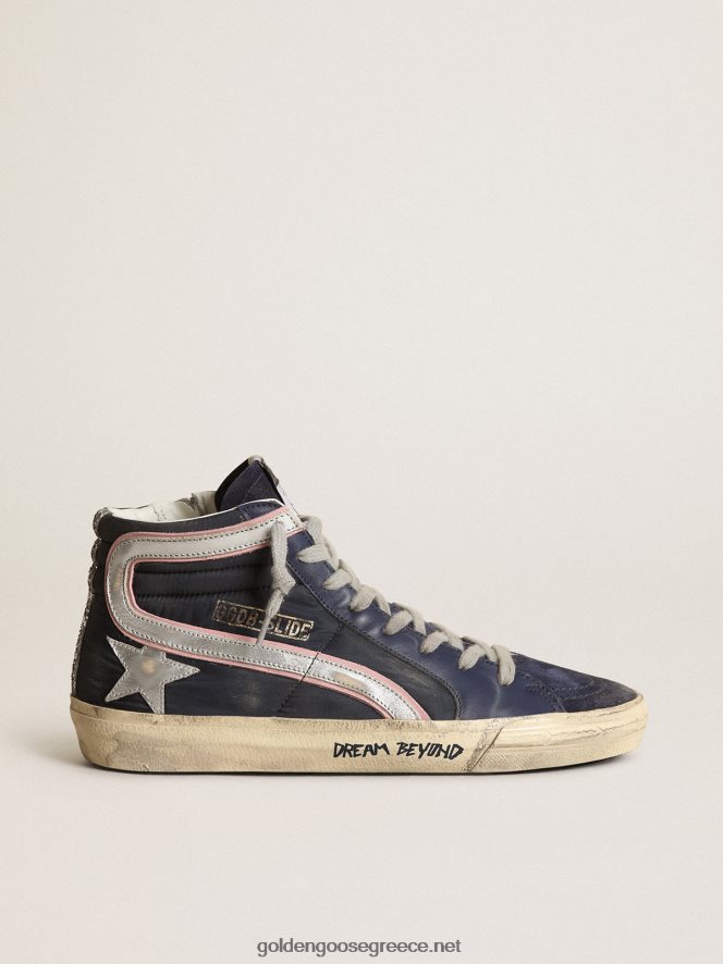 γυναίκες slide ltd sneakers σε μπλε νάιλον με ασημί μεταλλικό δερμάτινο αστέρι και φλαςGolden Goose 264N2R269