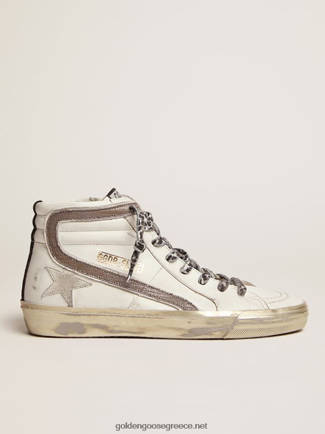 γυναίκες slide sneakers με λευκό σουέτ αστέρι και γκρι περιστεριού σαύρα με δερμάτινο φλαςGolden Goose 264N2R114