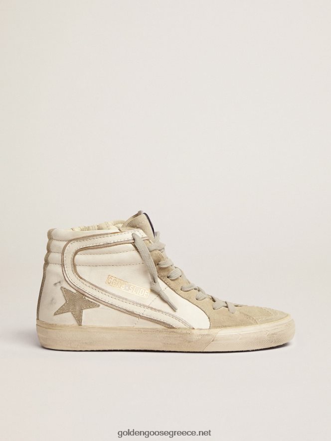 γυναίκες slide sneakers με γκρι σουέντ αστέρι και λευκό δερμάτινο φλαςGolden Goose 264N2R51