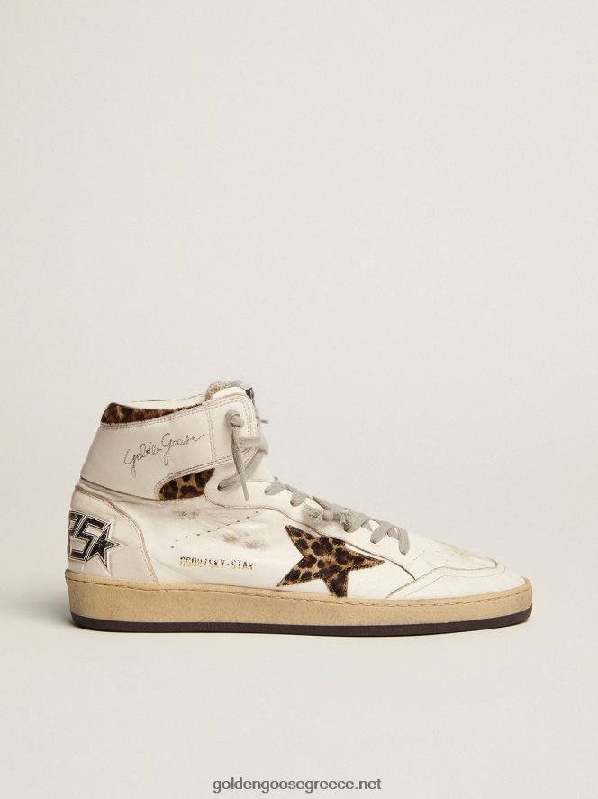 γυναίκες sky-star sneakers με υπογραφή στον αστράγαλο και ένθετα από δέρμα πόνυ με στάμπα λεοπάρGolden Goose 264N2R55