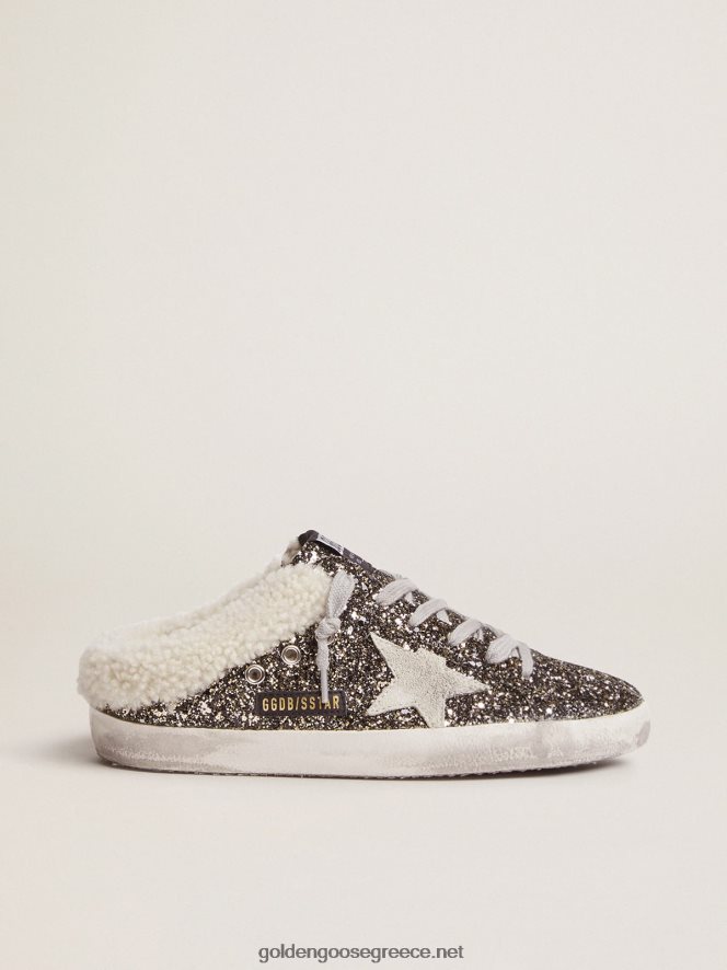 γυναίκες sneakers super-star σε στυλ sabot με glitter και shearling επένδυσηGolden Goose 264N2R102