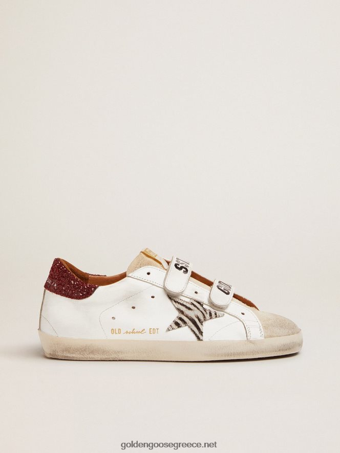 γυναίκες old school sneakers με αστεράκι από δέρμα πόνυ με στάμπα ζέβρας και κόκκινη λάμψη στη φτέρναGolden Goose 264N2R30