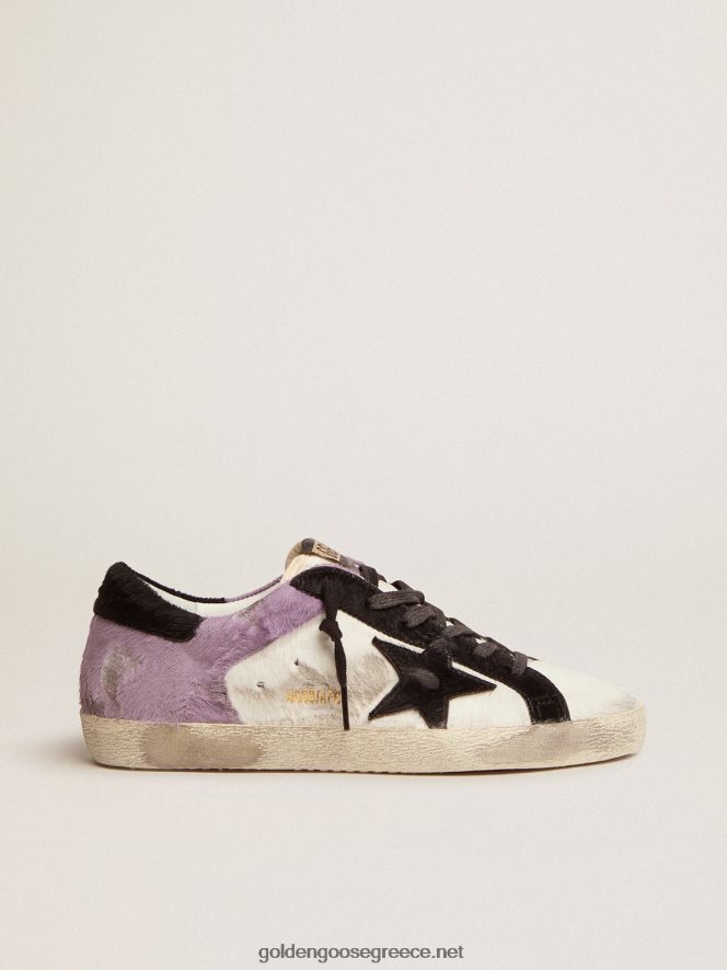 γυναίκες sneakers super-star σε λευκό και λιλά δέρμα πόνυ με μαύρα ένθετα από δέρμα πόνυGolden Goose 264N2R135