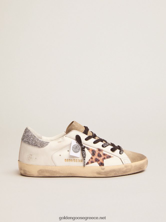 γυναίκες sneakers super-star με κρύσταλλο αστέρι με στάμπα λεοπάρ και ασημί κρυστάλλινο τακούνιGolden Goose 264N2R26