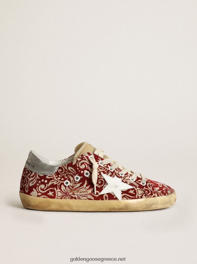 γυναίκες sneakers super-star σε σκούρο κόκκινο και ιβουάρ ύφασμα ζακάρ με λευκό δερμάτινο αστέριGolden Goose 264N2R270