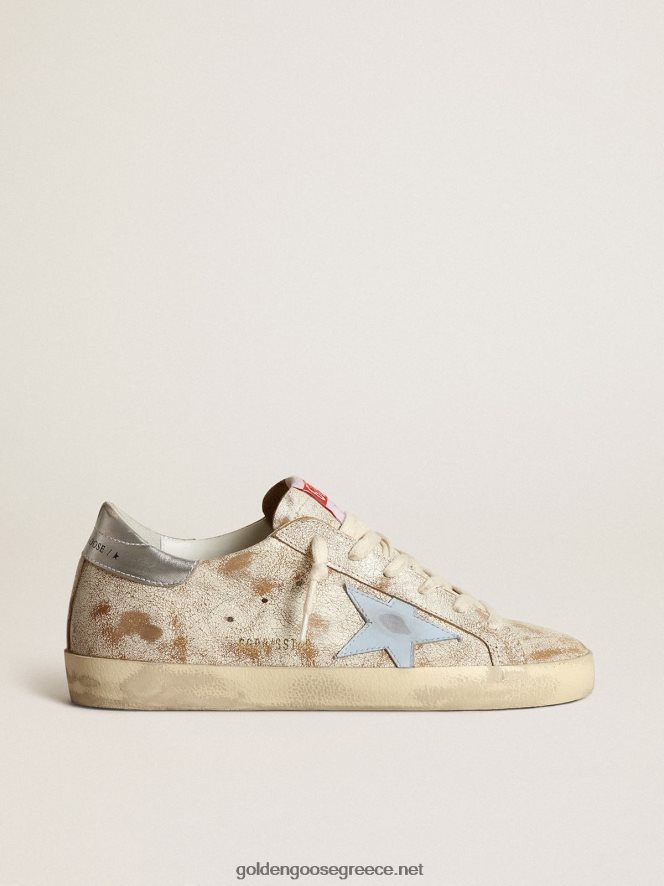 γυναίκες sneakers super-star με καπνιστό γαλάζιο δερμάτινο αστέρι και ασημί μεταλλικό δερμάτινο τακούνιGolden Goose 264N2R50
