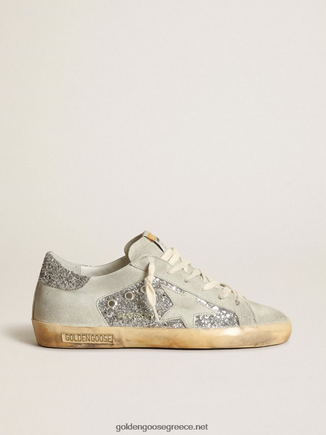 γυναίκες sneakers super-star σε ασημί glitter με γκρι σουέντ αστέρι και ένθεταGolden Goose 264N2R12