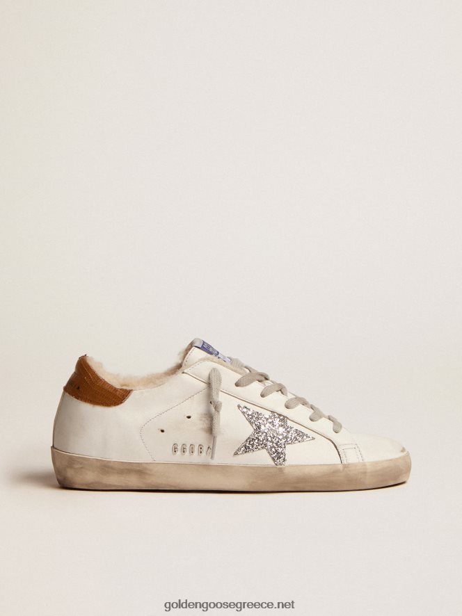 γυναίκες sneakers super-star με επένδυση από ασημένιο glitter αστέρι και δερμάτινο τακούνι σε γκρι περιστέριGolden Goose 264N2R86