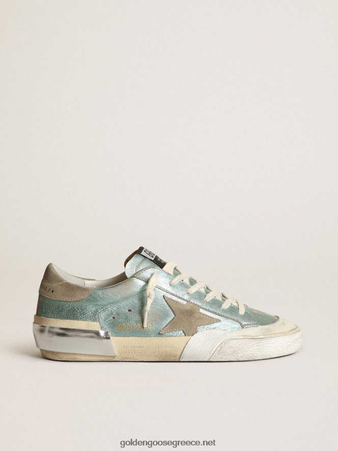 γυναίκες sneakers super-star από δέρμα μέντα-πράσινο με πλαστικοποιημένο δέρμα με γκρι σουέντ αστέρι και multi-foxingGolden Goose 264N2R48