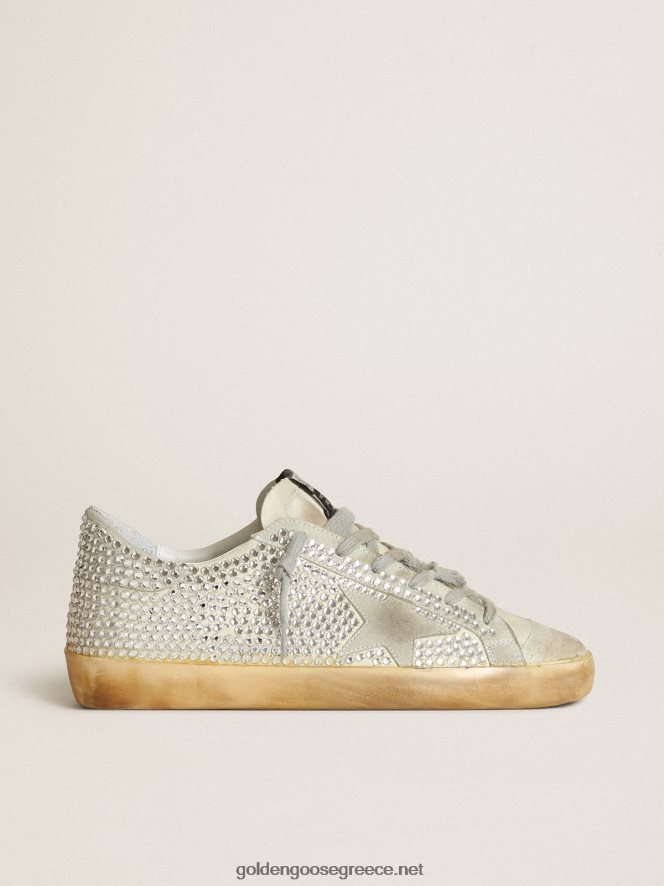 γυναίκες sneakers super-star σε εκρού nubuck και ασημί κρύσταλλα swarovski με γκρι σουέντ αστέριGolden Goose 264N2R53