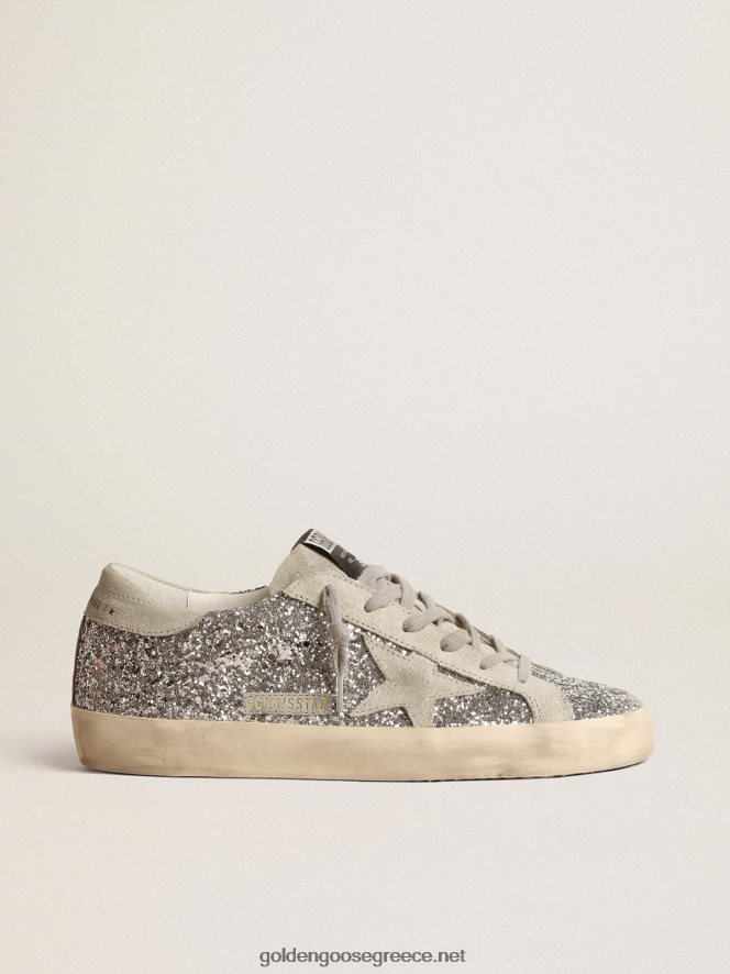 γυναίκες super-star σε ασημί glitter με γκρι σουέντ αστέριGolden Goose 264N2R217