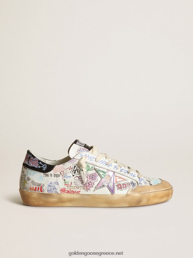 γυναίκες super-star sneakers penstar σε λευκό δέρμα με πολύχρωμα γράμματα παντούGolden Goose 264N2R41