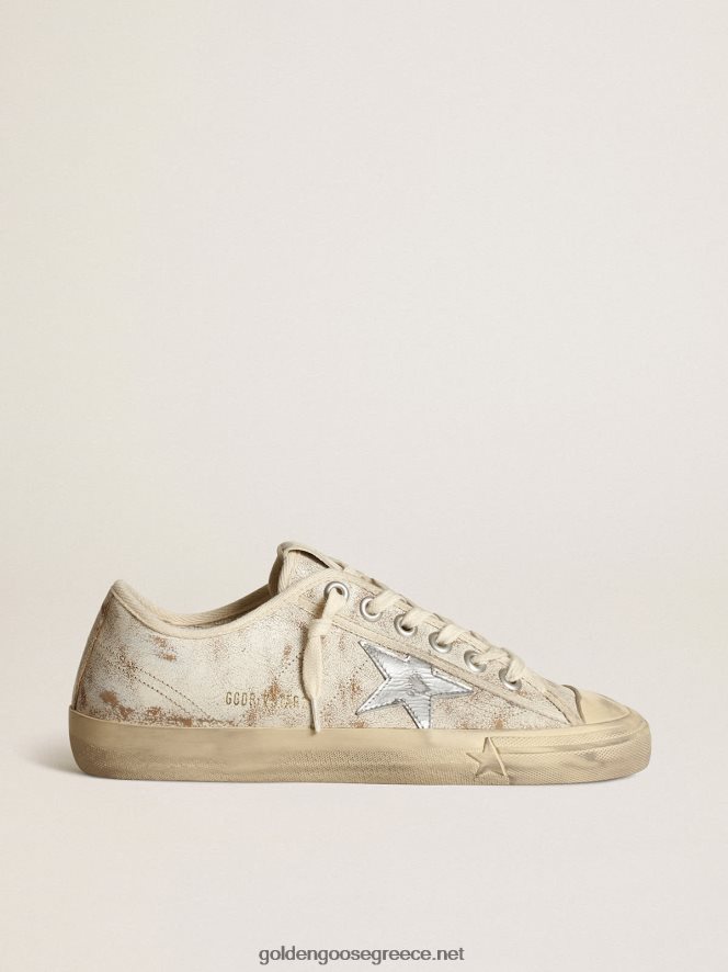 γυναίκες sneakers v-star από γυαλιστερό λευκό δέρμα με ασημί μεταλλικό δερμάτινο αστέριGolden Goose 264N2R63