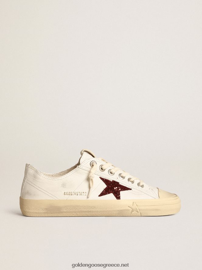 γυναίκες sneakers v-star σε λευκό δέρμα νάπα με κόκκινο αστέρι glitterGolden Goose 264N2R43