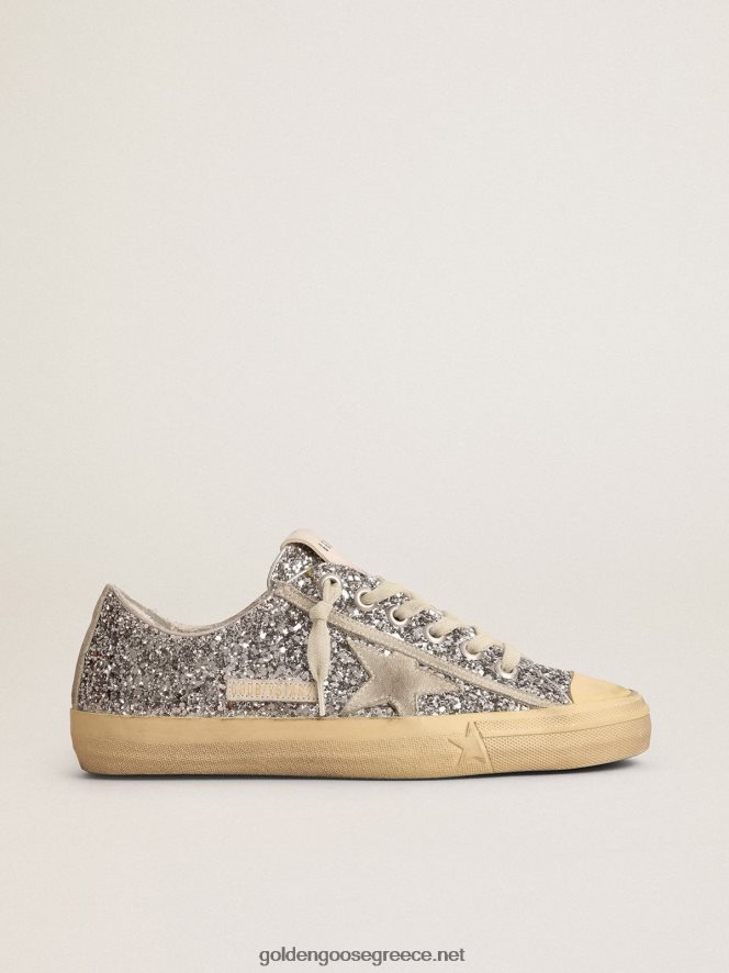 γυναίκες sneakers v-star ltd σε ασημί glitter με γκρι σουέντ αστέριGolden Goose 264N2R125