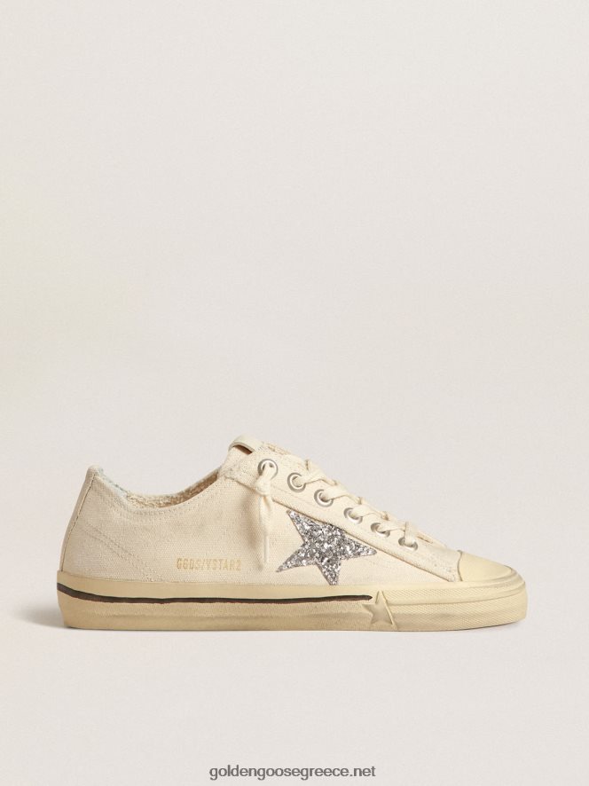 γυναίκες v-star σε μπεζ καμβά με ασημί glitter αστέριGolden Goose 264N2R157