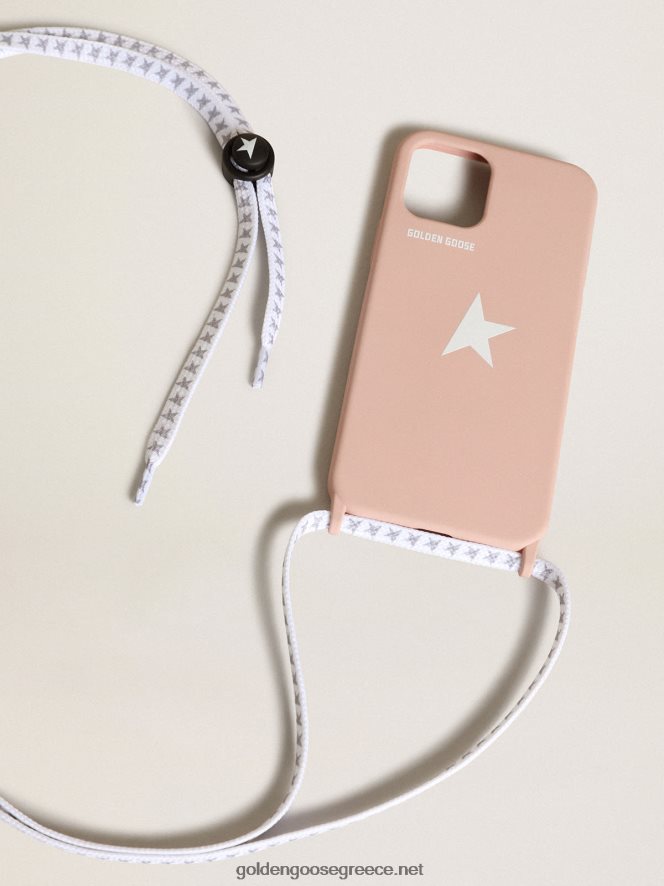 γυναίκες παλ ροζ θήκη για iphone 12 και 12 pro με λευκό λογότυπο και κορδόνια με λογότυπο σε αντίθεσηGolden Goose 264N2R304