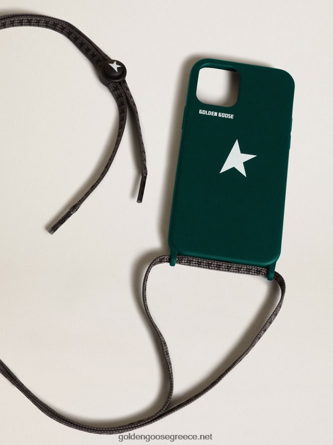 γυναίκες πράσινη θήκη iphone 12 και 12 pro με λευκό λογότυπο και κορδόνια με λογότυπο σε αντίθεσηGolden Goose 264N2R310
