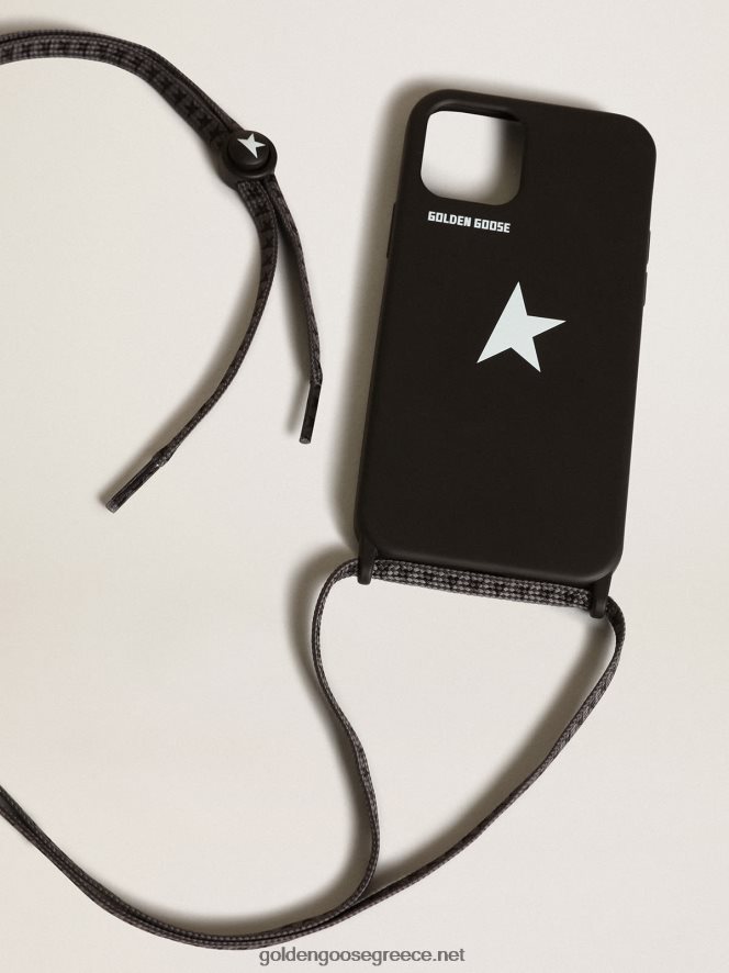 γυναίκες Μαύρη θήκη iphone 12 και 12 pro max με λευκό λογότυπο και κορδόνια με λογότυπο σε αντίθεσηGolden Goose 264N2R298