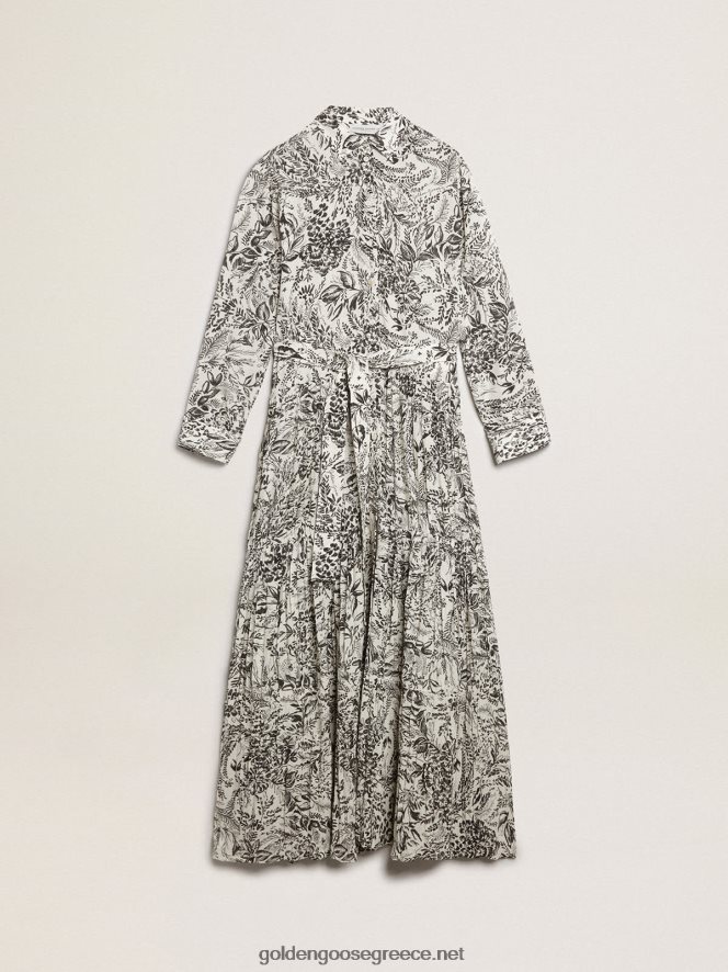 γυναίκες λευκό φόρεμα με μαύρο toile de jouy printGolden Goose 264N2R1054
