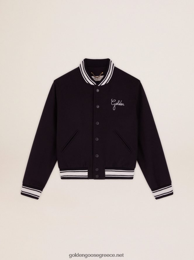 γυναίκες Bomber jacket σε σκούρο μπλε μαλλί με λευκές λεπτομέρειες σε αντίθεσηGolden Goose 264N2R1028