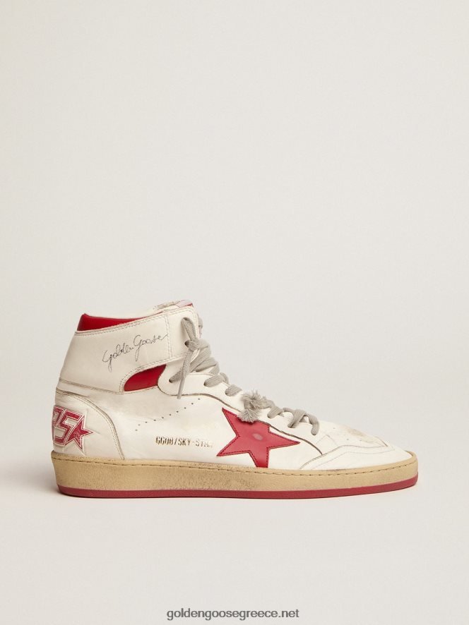 άνδρες sneakers sky-star με υπογραφή στον αστράγαλο και κόκκινα δερμάτινα ένθεταGolden Goose 264N2R504