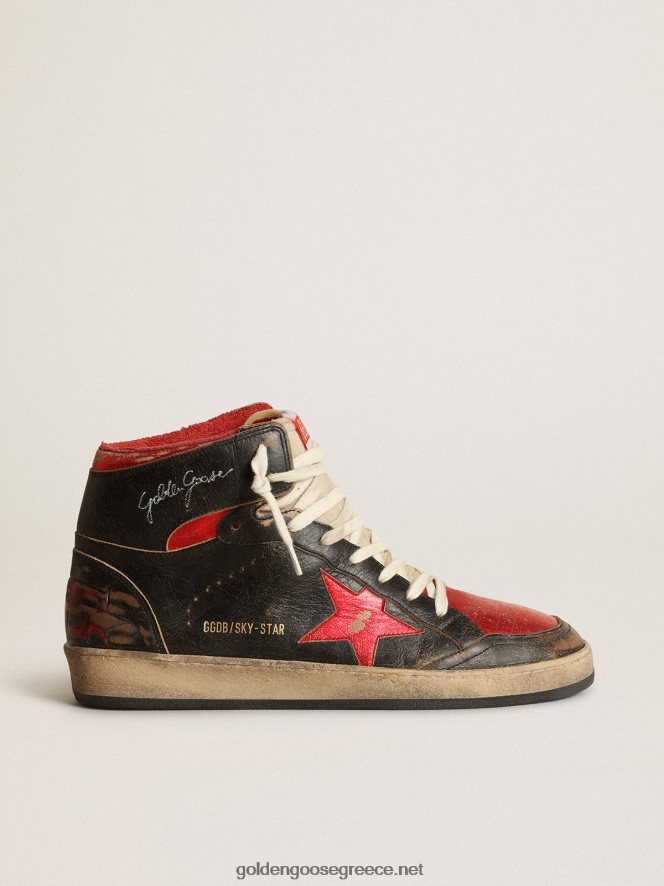 άνδρες sneakers sky-star σε γυαλιστερό μαύρο δέρμα με κόκκινο μεταλλικό δερμάτινο αστέριGolden Goose 264N2R539