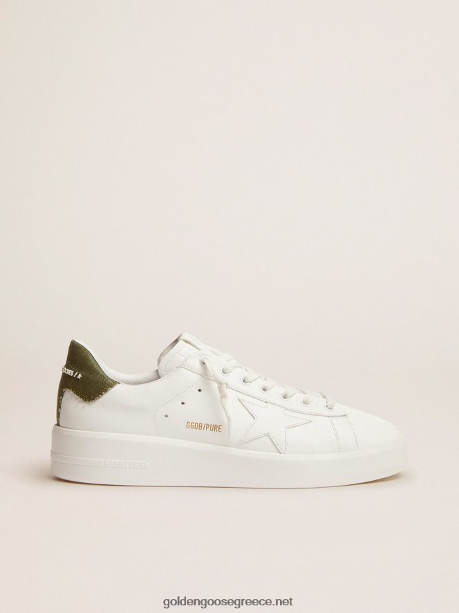 άνδρες sneakers purestar σε λευκό δέρμα με πράσινη καμβά τακούνιGolden Goose 264N2R565