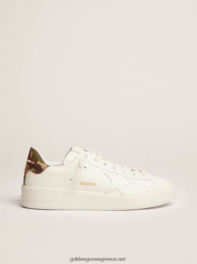 άνδρες sneakers purestar σε λευκό δέρμα με αστέρι σε τόνο και πράσινη φτέρνα σε ύφασμα ripstop με στάμπα καμουφλάζGolden Goose 264N2R527