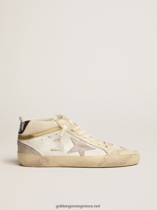 άνδρες sneakers mid star με ανοιχτό γκρι σουέντ αστέρι και χρυσό δερμάτινο φλας σε εφέ χρωμίουGolden Goose 264N2R566