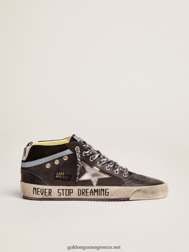 άνδρες sneakers mid star ltd σε μαύρο δέρμα και διχτυωτό με σκούρο γκρι μεταλλικό δερμάτινο αστέριGolden Goose 264N2R551