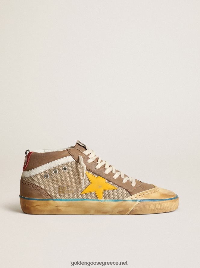 άνδρες sneakers mid star σε μπεζ πλέγμα και γκρι περιστεριού nubuck με κίτρινο δερμάτινο αστέριGolden Goose 264N2R657