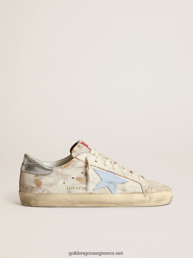 άνδρες sneakers super-star με καπνιστό γαλάζιο δερμάτινο αστέρι και ασημί μεταλλικό δερμάτινο τακούνιGolden Goose 264N2R522