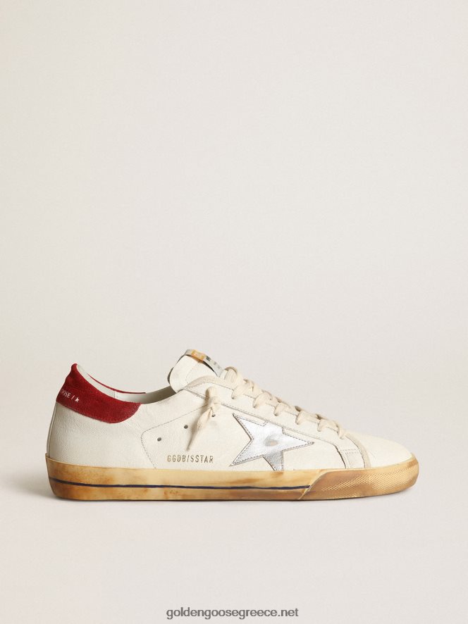 άνδρες sneakers super-star με ασημί μεταλλικό δερμάτινο αστέρι και κόκκινο σουέτ καρτέλα τακούνιGolden Goose 264N2R531
