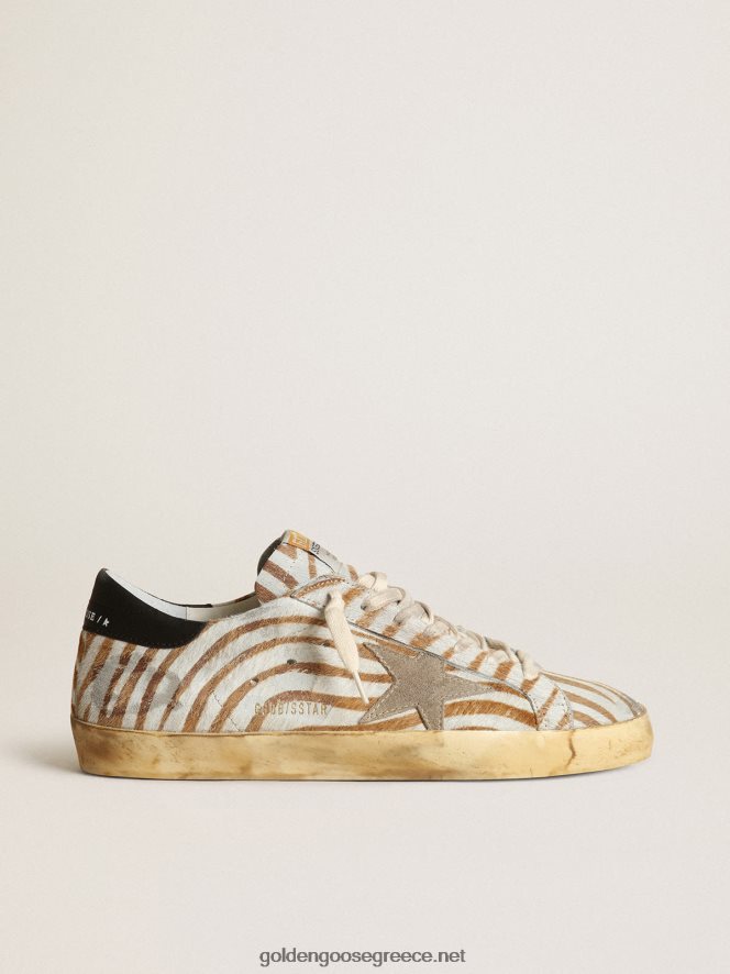 άνδρες sneakers super-star σε δέρμα πόνυ με στάμπα ζέβρας με αστέρι σουέντ σε γκρι περιστεριούGolden Goose 264N2R536