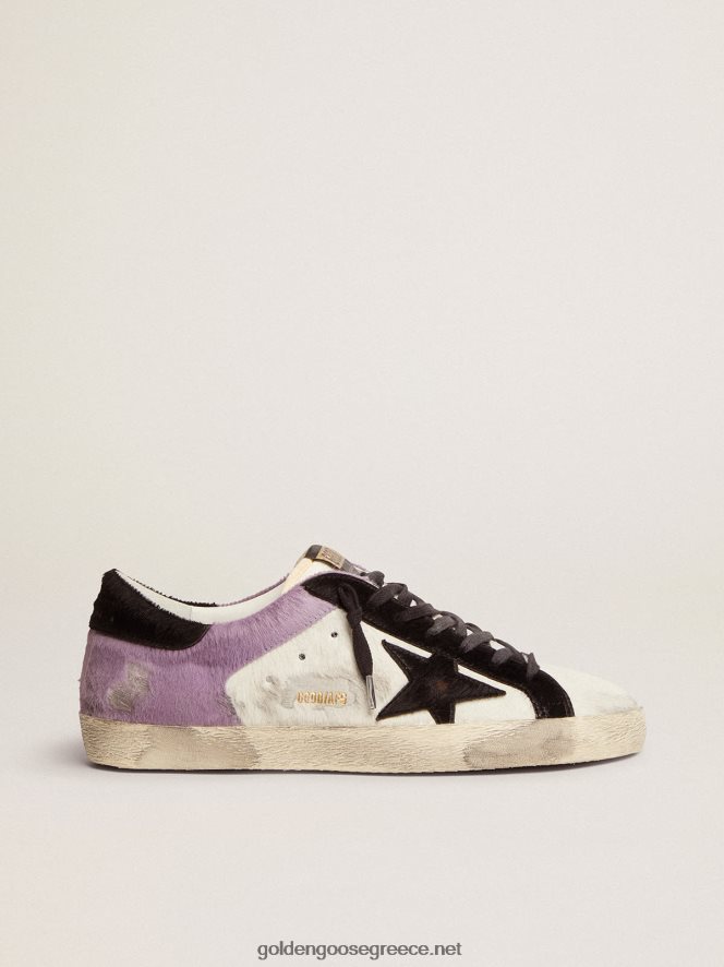 άνδρες sneakers super-star σε λευκό και λιλά δέρμα πόνυ με μαύρα ένθετα από δέρμα πόνυGolden Goose 264N2R556