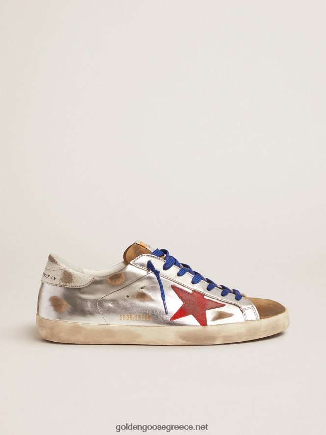 άνδρες sneakers super-star από πλαστικοποιημένο δέρμα και σουέτ με κόκκινο αστέριGolden Goose 264N2R597