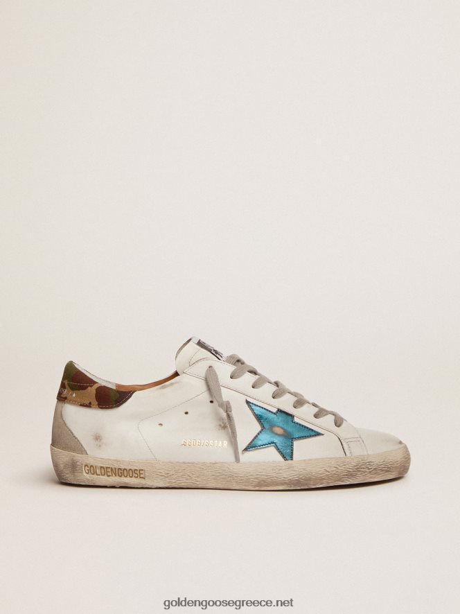 άνδρες sneakers super-star με πετρόλ-μπλε μεταλλικό δέρμα αστέρι και καμουφλάζ ripstop υφασμάτινο καρτέλα τακούνιGolden Goose 264N2R676