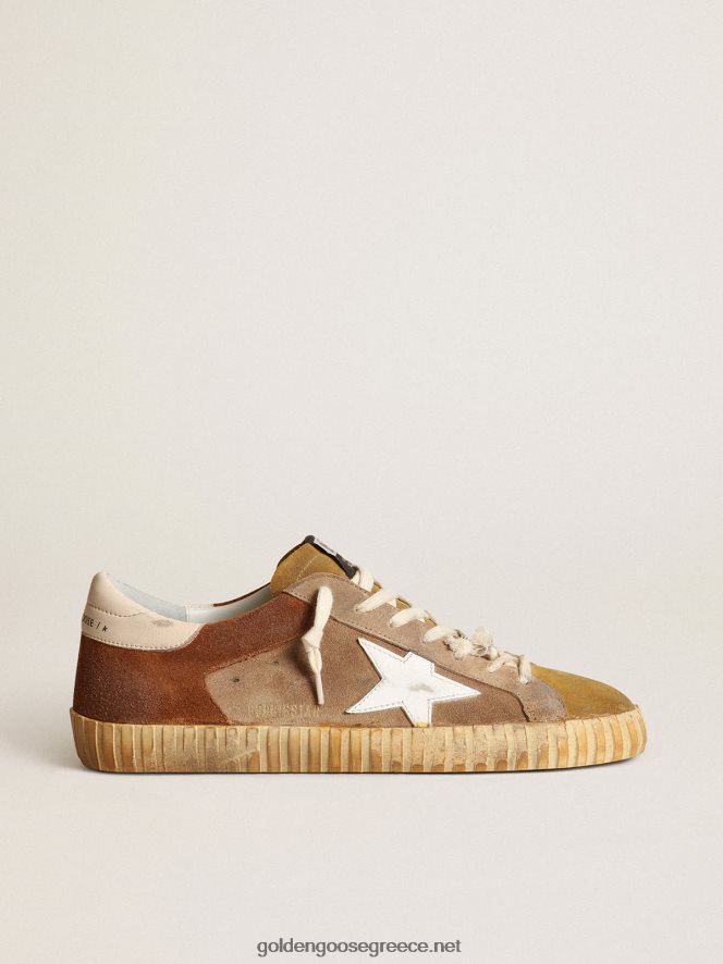 άνδρες super-star sneakers σε καπνό και καφέ σουέτ με λευκό δερμάτινο αστέριGolden Goose 264N2R543