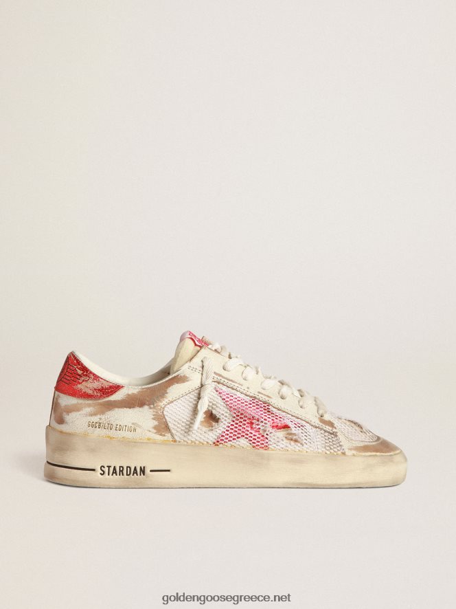 άνδρες sneakers εργαστηρίου stardan σε λευκό δέρμα και διχτυωτό με κόκκινο αστέρι από πλαστικοποιημένο δέρμαGolden Goose 264N2R530