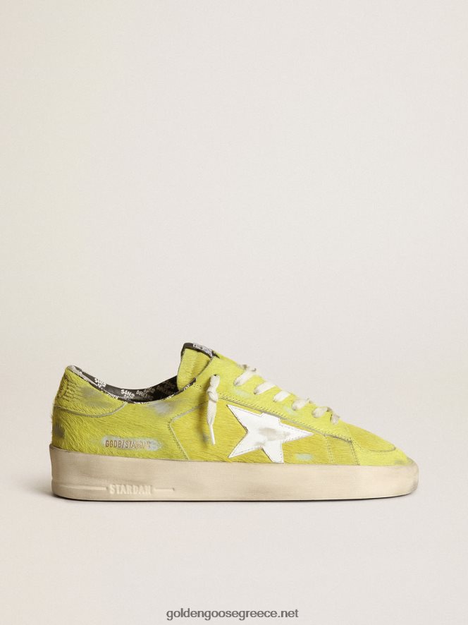 άνδρες sneakers stardan σε φθορίζον κίτρινο δέρμα πόνυ με λευκό δερμάτινο αστέριGolden Goose 264N2R532