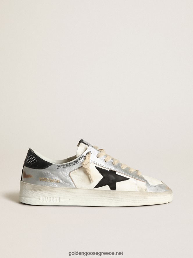 άνδρες sneakers stardan από ασημί μεταλλικό δέρμα με λευκά ένθετα από δέρμα νάπα και μαύρο δερμάτινο αστέριGolden Goose 264N2R588