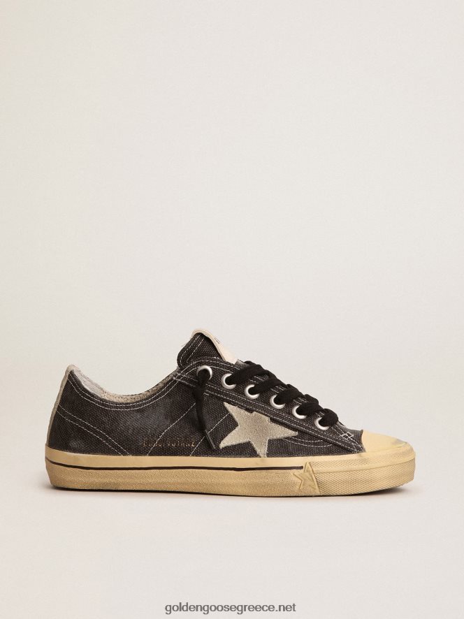 άνδρες sneakers v-star ltd σε μαύρο καμβά με αστέρι σουέντ σε γκρι πάγο και καρτέλα τακούνιGolden Goose 264N2R626